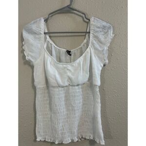 Milkmaid Fairycore White Smock Peasant Blouse Ruffle Cap Sleeve Top Heartsoul L
